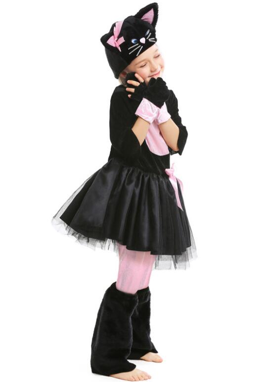 F68162 Pink Black Cat Dress Suit Halloween Carnival Party Cosplay Animal Costume